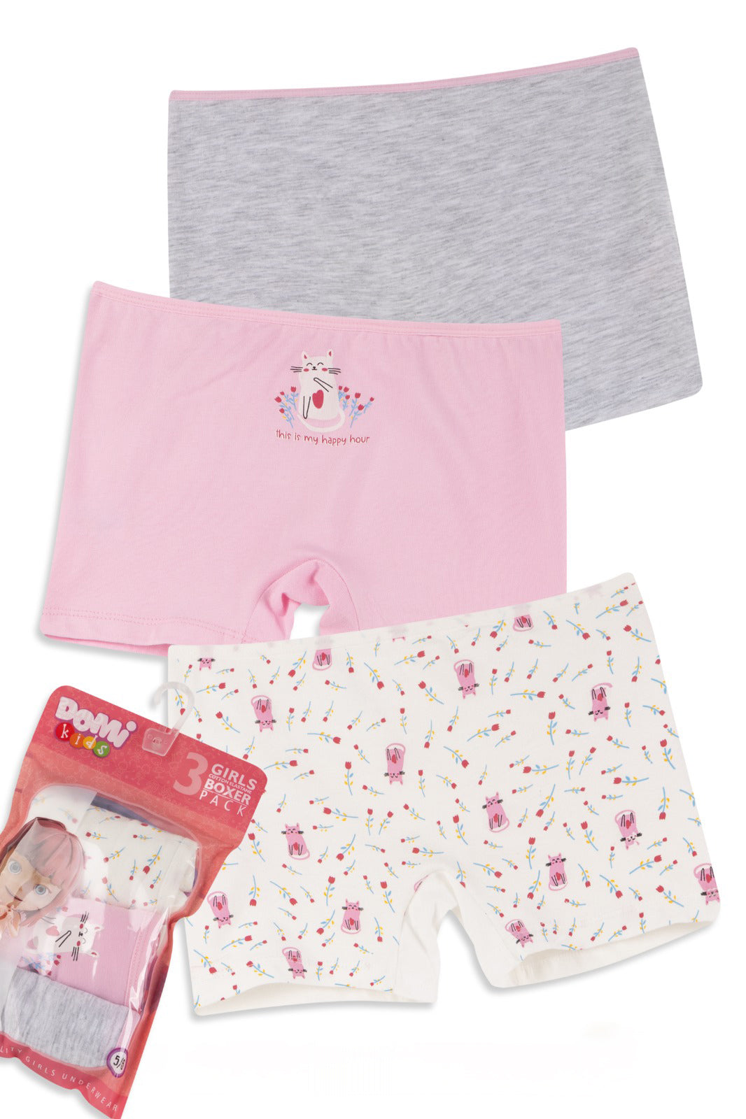 Girls Cotton Elastane Boxer Briefs – 3-Pack