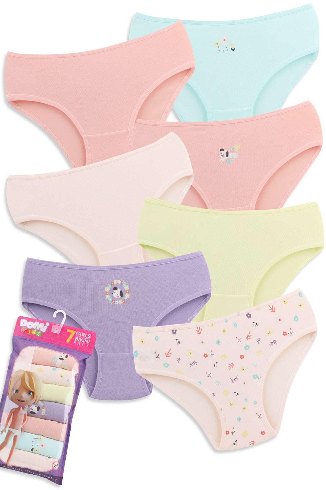Girls Cotton Elastane Panties – 7-Pack