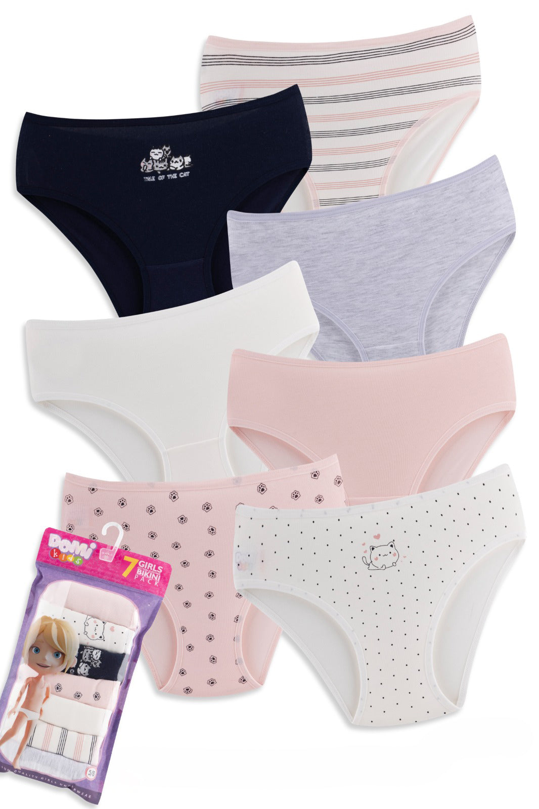 Girls Cotton Elastane Panties – 7-Pack