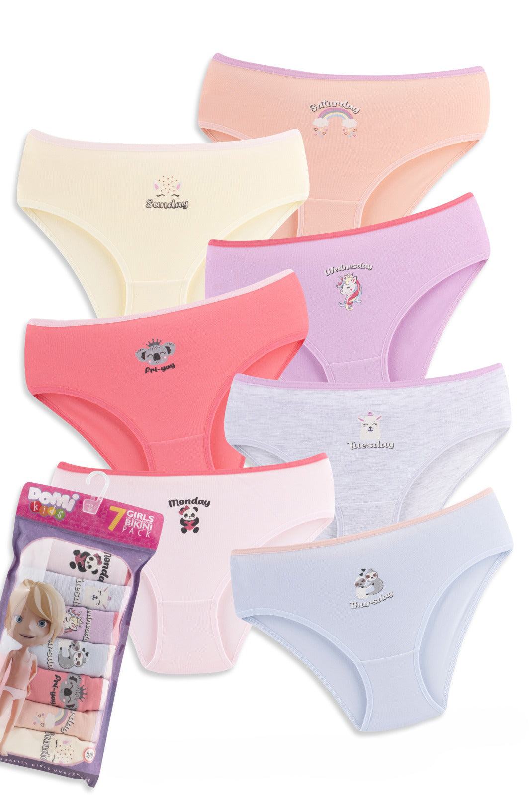 Girls Cotton Elastane Panties – 7-Pack