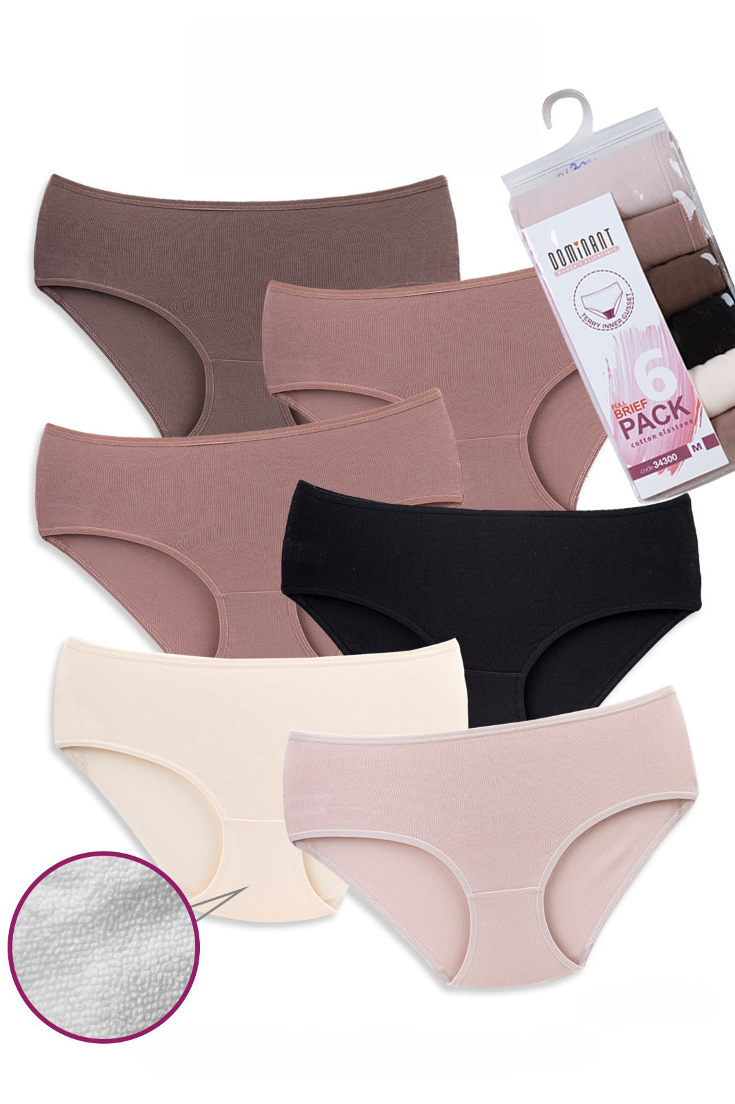 High-Waisted Cotton Panties Terry Inner – Dominant 6-Pack