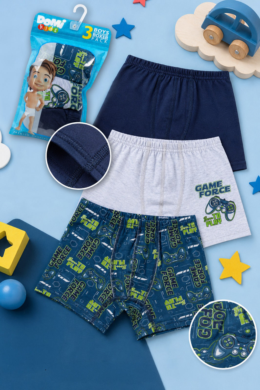 Boys Cotton Boxer Shorts – 3-Pack