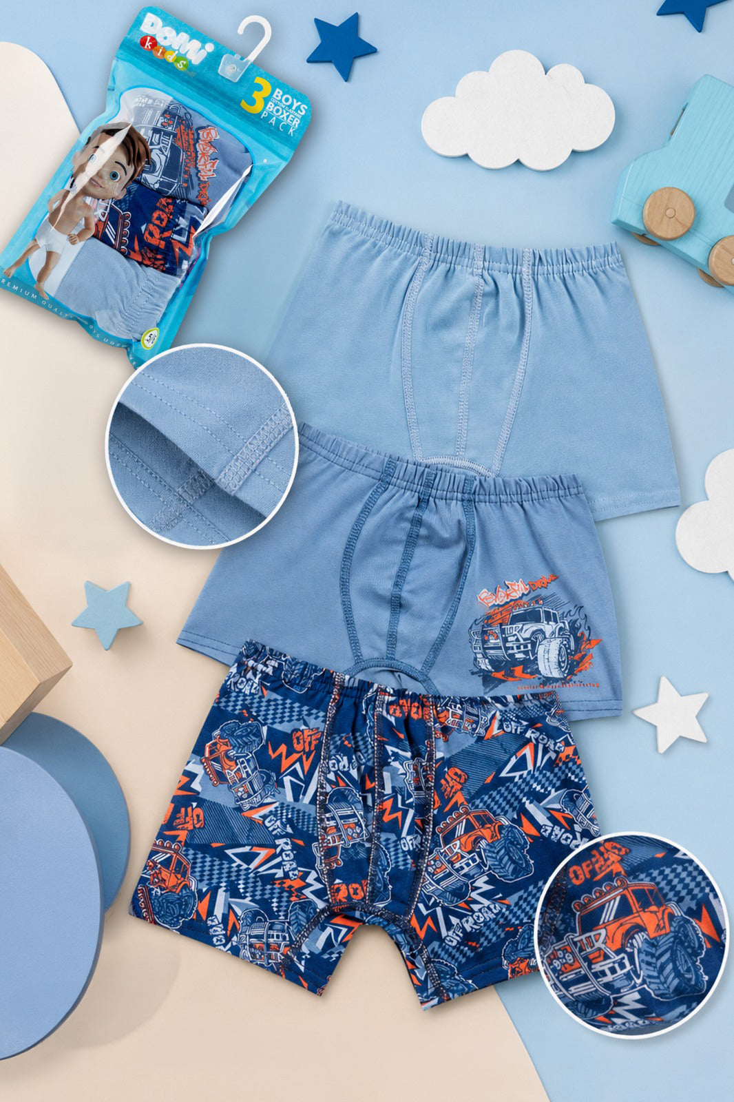Boys Cotton Boxer Shorts – 3-Pack