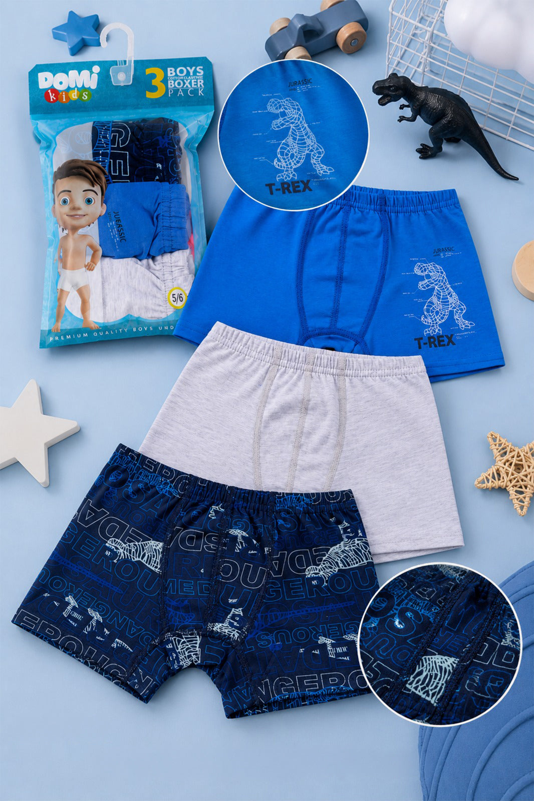Boys Cotton Boxer Shorts – 3-Pack