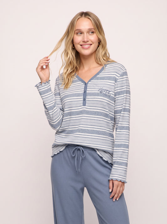 Ribbed Knit Textured Waffle-Rib Pajama Set