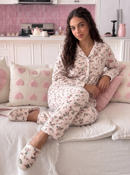Petit Rosebud Plush Velvet PJ & Slipper Set