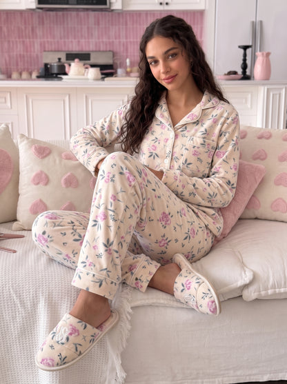 Rosette Breeze Plush Velvet PJ & Slipper Set