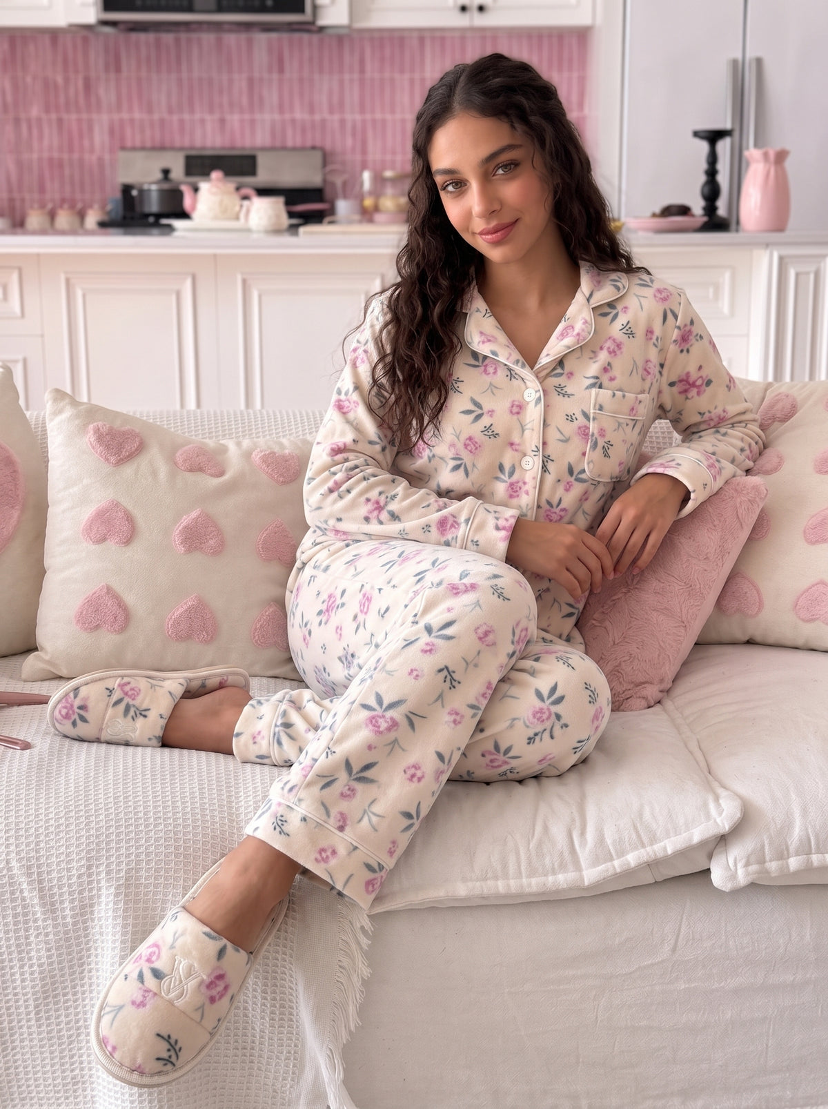 Rosette Breeze Plush Velvet PJ & Slipper Set