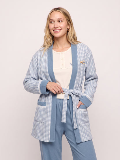 Houndstooth 3-Piece Knit Cardigan & Pajama Set
