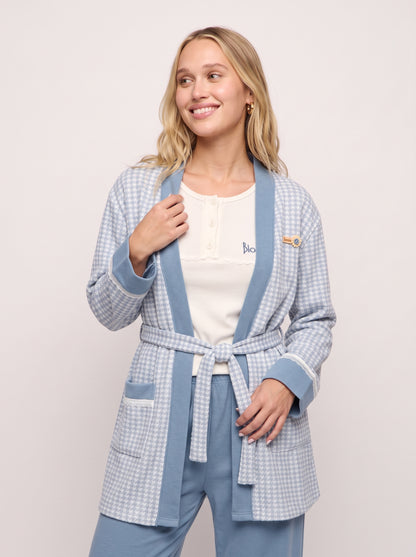 Houndstooth 3-Piece Knit Cardigan & Pajama Set
