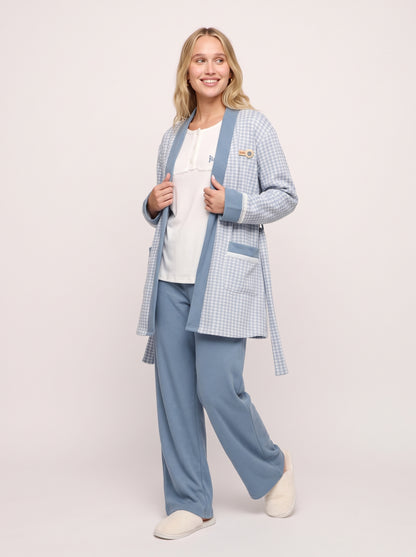 Houndstooth 3-Piece Knit Cardigan & Pajama Set