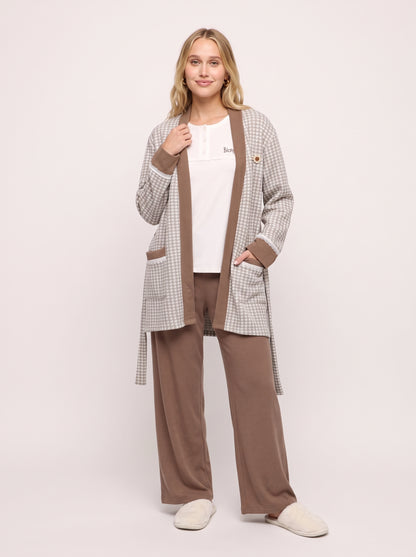 Houndstooth 3-Piece Knit Cardigan & Pajama Set