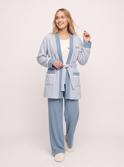 Houndstooth 3-Piece Knit Cardigan & Pajama Set