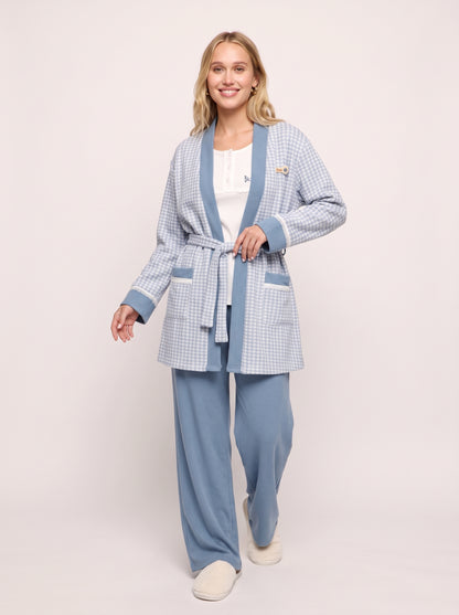 Houndstooth 3-Piece Knit Cardigan & Pajama Set