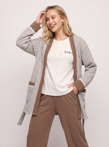 Houndstooth 3-Piece Knit Cardigan & Pajama Set