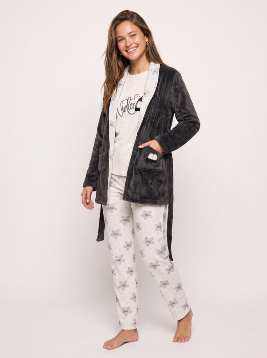 Cozy Penguin 3-Piece Velvet Pajama & Plush Robe Set
